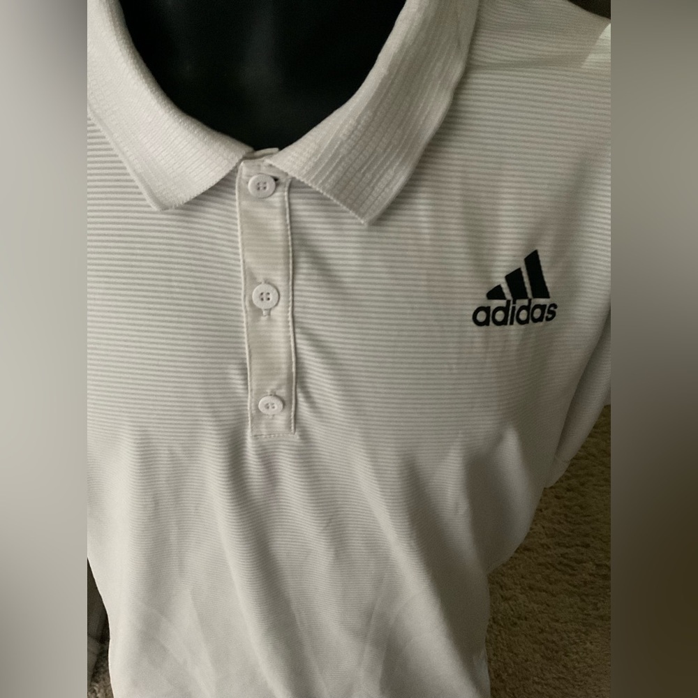 Men’s used size XL adidas prime blue white golf polo shirt short sleeve Pre own - Picture 2 of 4
